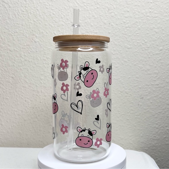 Cows and Heart Handmade Libbey Glass Cup - Picture 4 of 5